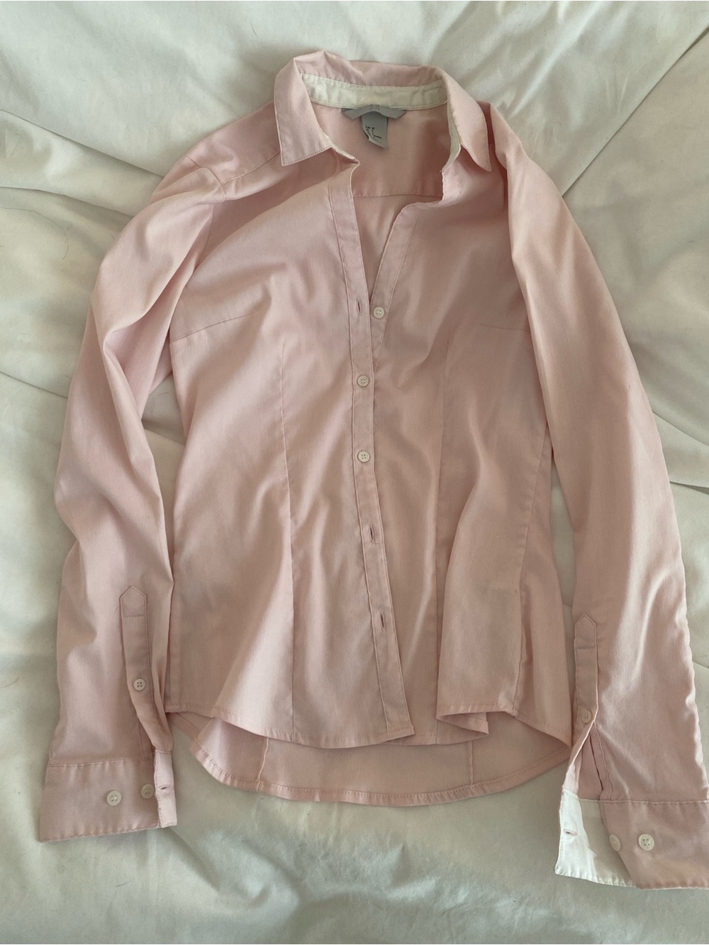 H&M tailored y2k style baby pink button up blouse